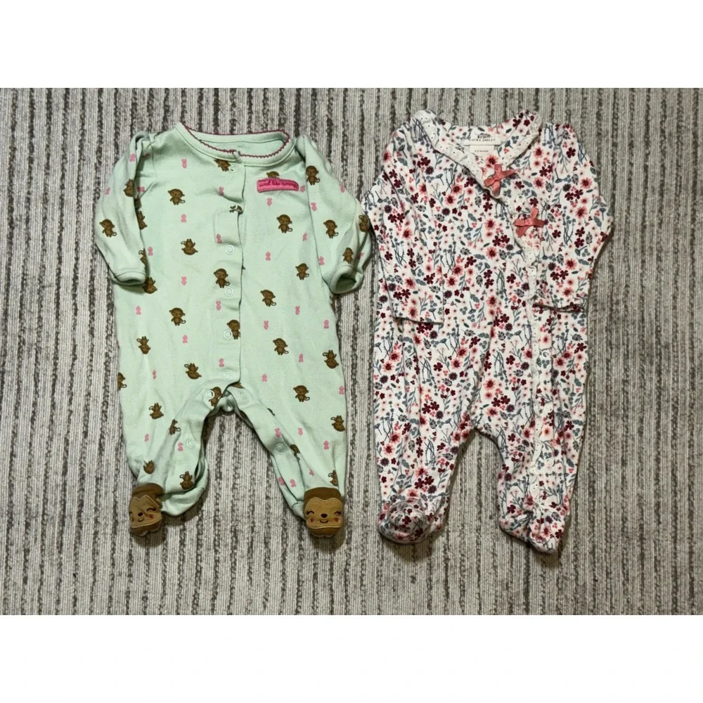 Baby Girl Sleeper Bundle 0-3M Carter's Laura Ashley Footed Pajamas 2 Pc